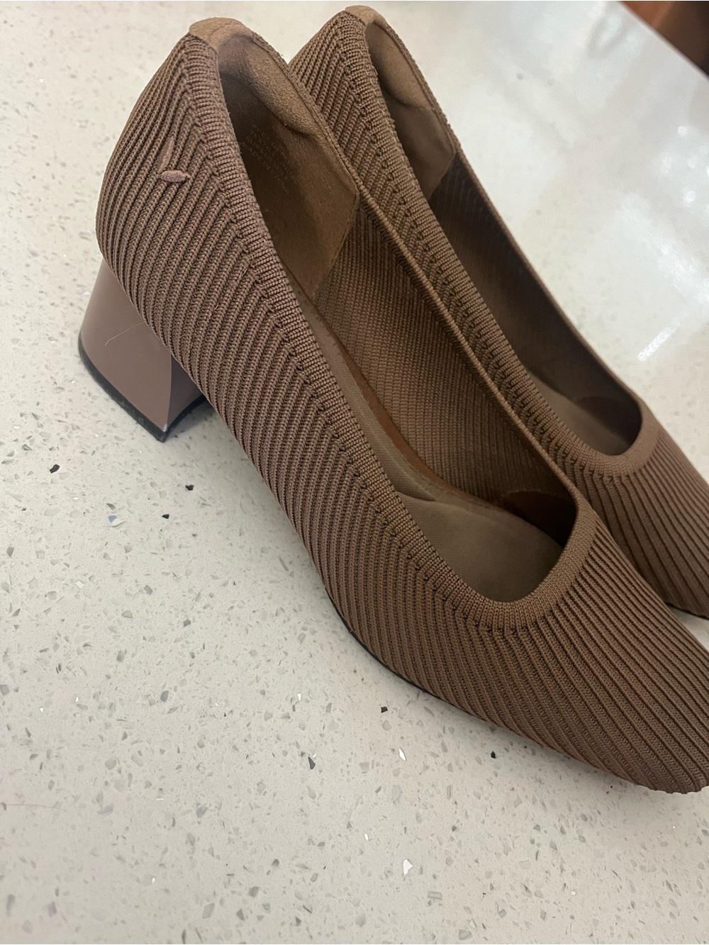 Viviaia Brown Knit Block Heel Pumps for Women